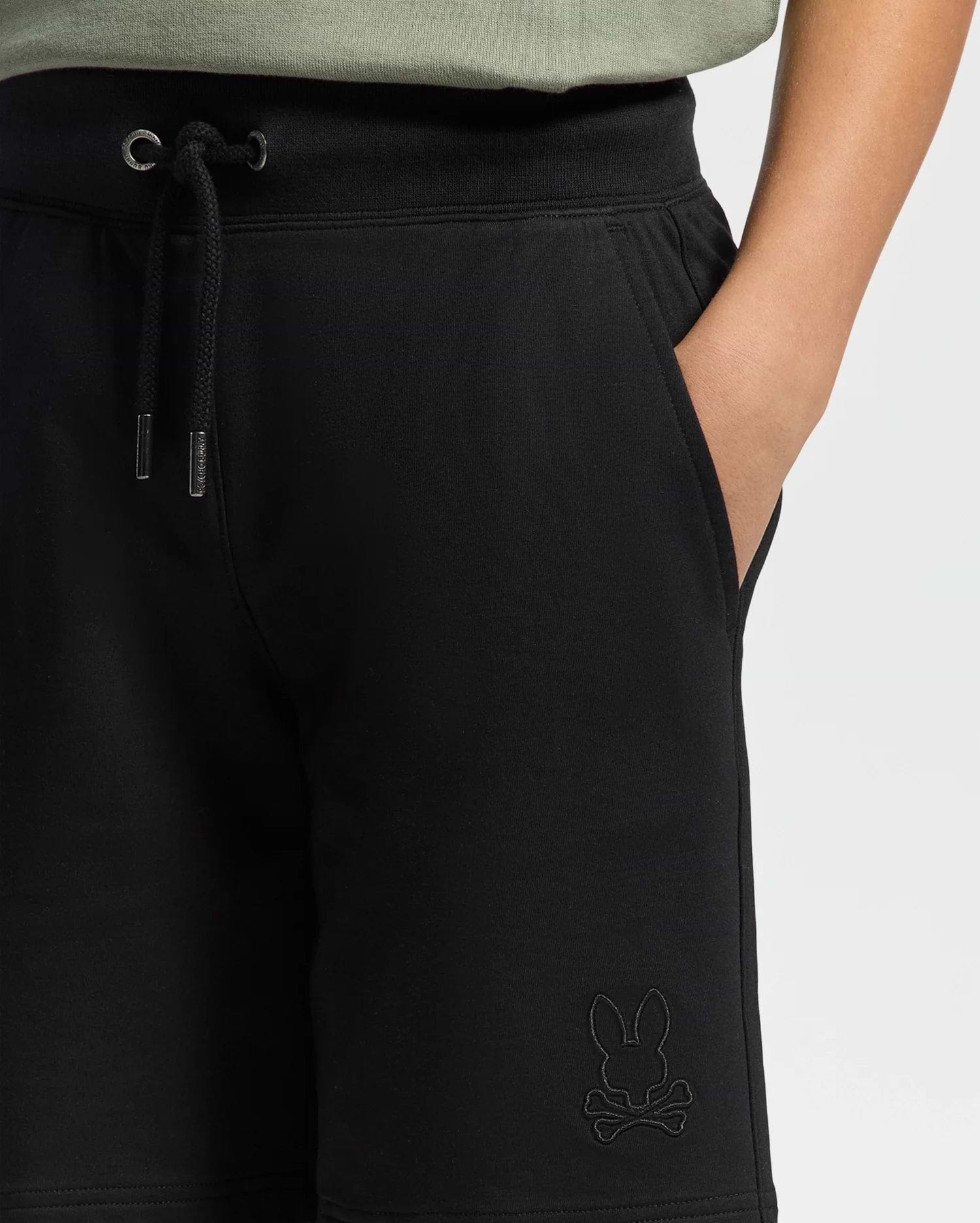 Kids | Kids' Black French terry sweatshorts with a soft feel, elastic waistband, and side pockets for comfort.