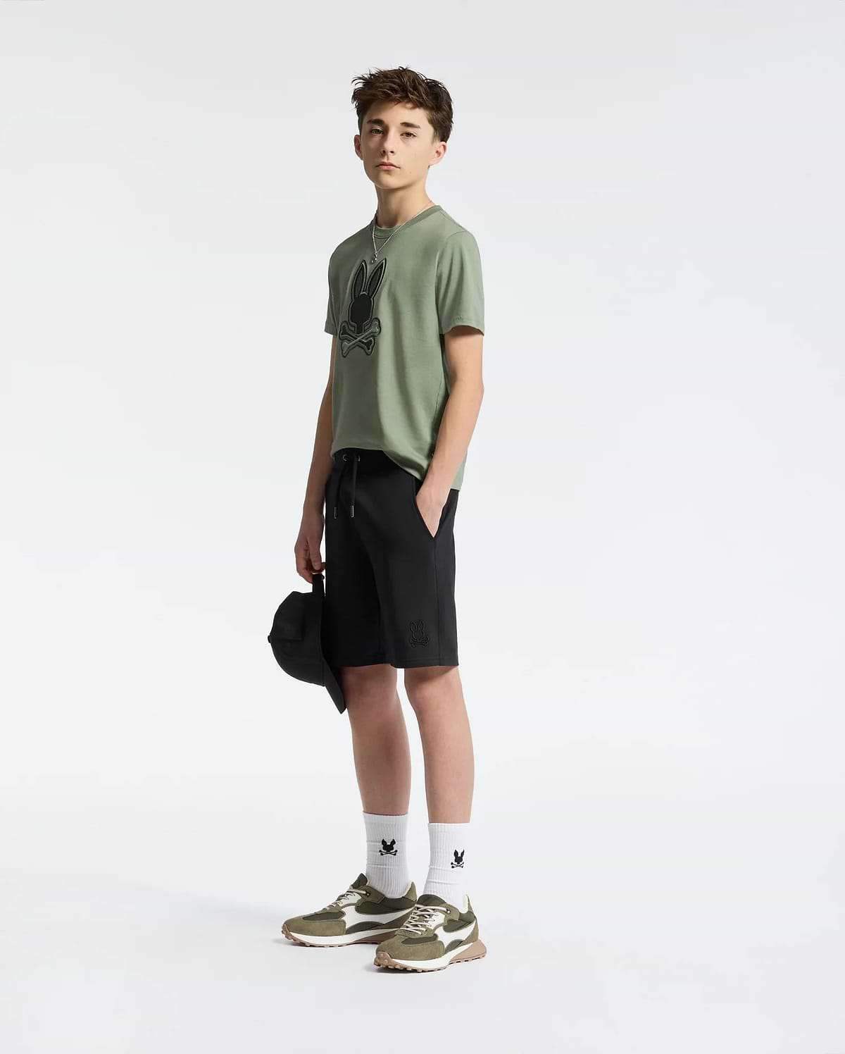 Teen | Kids' Black French terry sweatshorts with a soft feel, elastic waistband, and side pockets for comfort.
