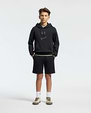 Kids | Kids' Black French terry sweatshorts with a soft feel, elastic waistband, and side pockets for comfort.