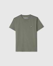 The Psycho Bunny KIDS CLASSIC CREW NECK TEE (B0U014B200) features a plain olive green design with 100% Pima cotton and a small embroidered bunny logo on the chest. Perfect for back-to-school outfits, it's displayed against a light gray background.