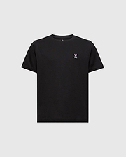 The Psycho Bunny KIDS CLASSIC CREW NECK TEE (B0U014CRPC) is a 100% Pima cotton t-shirt with a small purple cartoon character embroidered logo on the left chest, offering a plain background and front-facing design for a simple yet charming look.