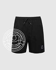 The KIDS SAMOS HYDROCHROMIC SWIM TRUNK by Psycho Bunny features quick-dry fabric, a subtle all-over pattern, elastic drawstring waistband, and an embroidered character. Overlay text: “Water Activated Fabric - Hydrochromic.”.