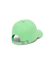 Mens Classic Baseball Cap in bright lime green, crafted from smooth twill fabric with an adjustable strap and a silver metal buckle featuring a small embossed Psycho Bunny skull logo at the back.