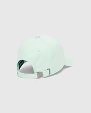 Mens Classic Baseball Cap in light mint green cotton twill, featuring an adjustable strap with a small engraved Psycho Bunny skull logo on the gunmetal buckle.
