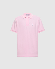 The Psycho Bunny Men's Classic Pique Polo Shirt (B6K001CRPC) is crafted from soft Peruvian pima cotton in light pink, with a collar, three buttons, and a small embroidered bunny logo on the left chest against a plain gray background.