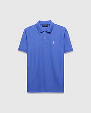 Mens Classic Pique Polo in vibrant blue, a classic fit pique knit shirt with a two-button placket, ribbed collar, and small embroidered Psycho Bunny skull logo on the left chest.