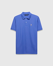 Mens Classic Pique Polo in vibrant blue, a classic fit pique knit shirt with a two-button placket, ribbed collar, and small embroidered Psycho Bunny skull logo on the left chest.