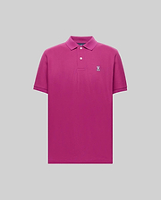 A bright pink Psycho Bunny MENS CLASSIC PIQUE POLO (B6K001F200) in soft Pima cotton, featuring short sleeves, a collar with two buttons, and an embroidered Bunny logo on the left chest, displayed on a light gray background.