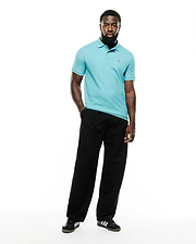 Men's Classic Pima Pique Polo in vibrant aqua blue, crafted from textured pique fabric with a classic fit, featuring a small, intricately embroidered white Psycho Bunny skull logo on the left chest. (5)