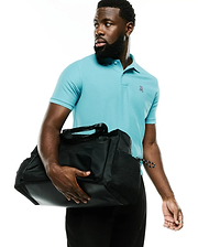 Men's Classic Pima Pique Polo in vibrant aqua blue, featuring a classic fit and a small, embroidered pink, white, and black Psycho Bunny skull logo on the left chest. (4)