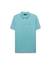 Men's Classic Pima Pique Polo in vibrant aqua, featuring a classic fit, two-button placket, and a small embroidered Psycho Bunny skull logo on the left chest. (1)