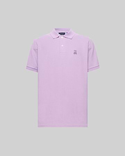 Mens Classic Pique Polo in lavender, a classic fit garment with a two-button placket and a small embroidered Psycho Bunny skull logo on the left chest, detailed in black, white, and pink. (2)