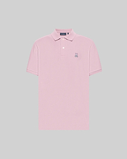 The Psycho Bunny MENS CLASSIC PIQUE POLO SHIRT - B6K001F200 is a light pink men’s short-sleeve polo made from soft Pima cotton, featuring a collar, two buttons, and an embroidered Bunny logo on the left chest. Solid light gray background.