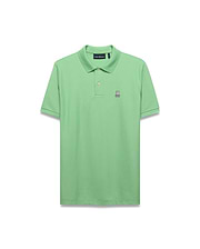 Mens Classic Pique Polo in vibrant light green, featuring a classic fit, pique knit texture, two-button placket, and a small embroidered white and black Psycho Bunny skull logo on the left chest.