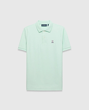 Mens Classic Pique Polo in mint green, featuring a classic fit and pique texture. Small embroidered pink and navy Psycho Bunny skull logo on the left chest with a two-button placket. (2)