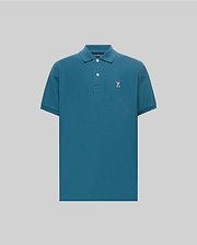 Mens Classic Pique Polo in teal, featuring a classic fit, pique fabric, two white buttons, and a small embroidered white and pink Psycho Bunny skull logo on the left chest. (2)