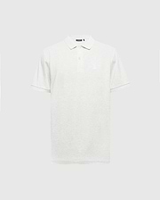 The Psycho Bunny MENS JAMES PIQUE POLO (B6K945D200) is a light gray, slim-fit polo made from soft Pima cotton. It boasts short sleeves, a collar, a three-button placket, and features a subtle embroidered logo on the left chest against a plain white backdrop.