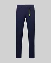Mens Maverick 10k Step Pant in navy blue, a slim-fit style with smooth performance fabric, featuring a small neon green embroidered Psycho Bunny skull logo on the front pocket and a vibrant brand tag. (5)