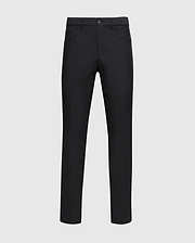 The Psycho Bunny MENS MAVERICK 10K PANT - B6P788D200 is a stylish, full-length black men's pant with five pockets and button closure, featured against a simple white backdrop.