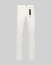 Mens Maverick 10k Step Pant in cream, featuring a classic fit, smooth fabric, a neon green Psycho Bunny keychain, and a small embroidered neon green bunny skull logo on the right hip.