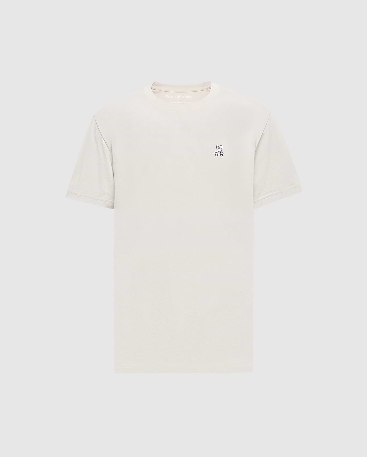 Psycho Bunny’s Men's Classic Crew Neck Tee (B6U014B200) in light beige has a small embroidered rabbit logo on the left chest. Made from premium Pima cotton jersey, it offers a simple, classic design with short sleeves.