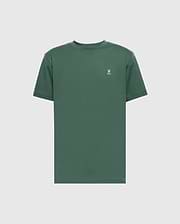 The Psycho Bunny MENS CLASSIC CREW NECK TEE (B6U014F200) is a plain green pima cotton shirt with a small white embroidered logo on the left chest, shown on a light gray background.