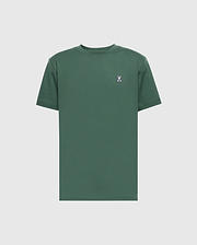 The Psycho Bunny MENS CLASSIC CREW NECK TEE (B6U014F200) is a plain green pima cotton shirt with a small white embroidered logo on the left chest, shown on a light gray background.