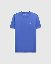 Mens Classic Crew Neck Tee in royal blue, featuring a classic fit and smooth jersey knit fabric. A small, embroidered Psycho Bunny skull logo in pink, white, and black is on the left chest.