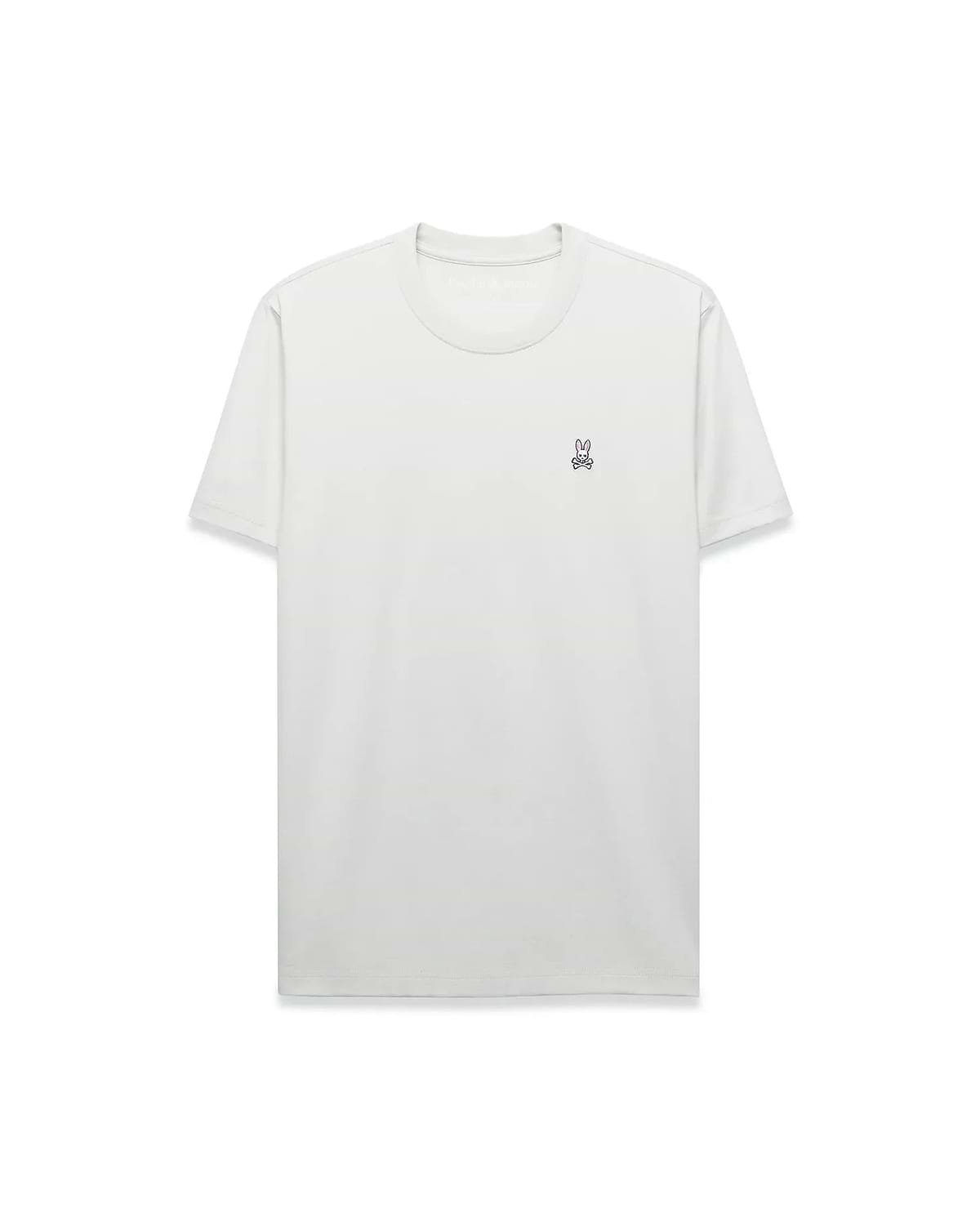 Mens Classic Crew Neck Tee in light grey, featuring a smooth jersey knit, classic fit, and a small embroidered purple and blue Psycho Bunny skull logo on the left chest. (1)