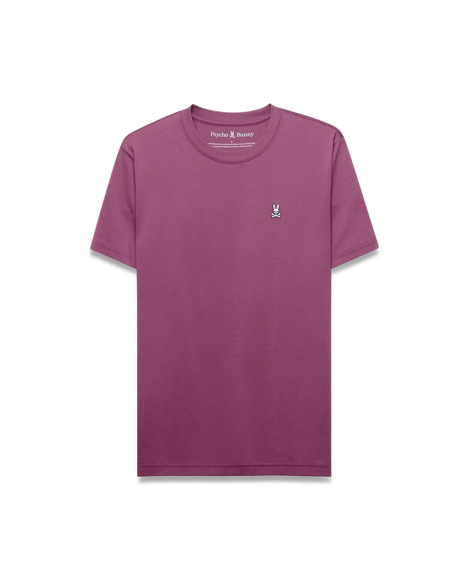 Mens Classic Crew Neck Tee in plum, a classic fit jersey t-shirt featuring a small, embroidered white and black Psycho Bunny skull logo on the left chest.