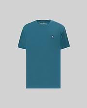 Mens Classic Crew Neck Tee in teal, featuring a classic fit and smooth jersey fabric, with a small embroidered pink, white, and black Psycho Bunny skull logo on the left chest. (2)