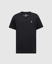 The MENS CLASSIC V NECK TEE - B6U100ARPC by Psycho Bunny is a black Pima cotton T-shirt featuring a small white logo near the left chest, set against a plain light gray background.
