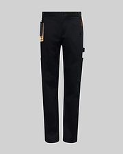The Psycho Bunny KIDS RUSSELL CARPENTER PANT (KB0600001) in black features a regular fit, straight legs, side and cargo pockets, a right-leg utility loop, and a keychain tag on the front left belt loop, shown on a plain gray background.