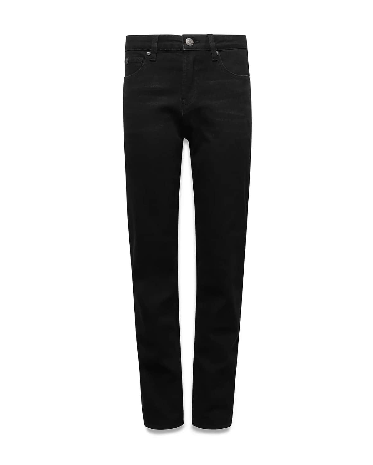 Kids Emerson Denim Pant, classic straight fit, black washed denim with subtle fading and tonal stitching, featuring a traditional five-pocket design and a metallic button closure, embodying refined streetwear style.