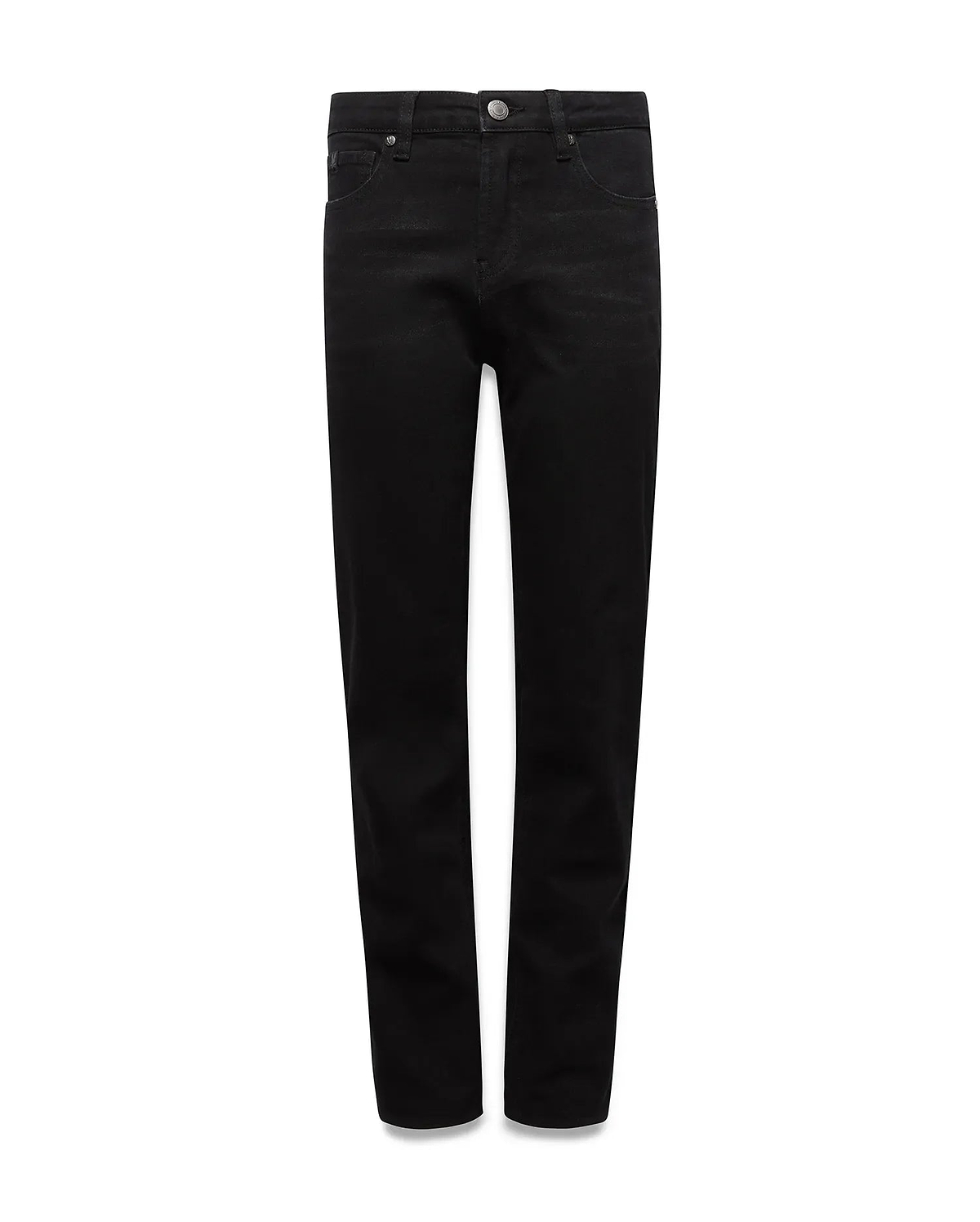 Kids Emerson Denim Pant, classic straight fit, black washed denim with subtle fading and tonal stitching, featuring a traditional five-pocket design and a metallic button closure, embodying refined streetwear style.