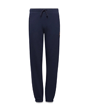 Kids Darcy Sweatpant in navy, featuring a relaxed fit, smooth jersey knit, drawstring waist, and a small, multi-color embroidered Psycho Bunny skull logo on the upper right thigh.