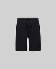 Black Kids Barry Modal Short with a relaxed fit, featuring a drawstring waist, tonal embroidered Psycho Bunny skull logo on the lower right leg, and a blue Psycho Bunny side tag.
