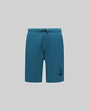 Kids Barry Modal Short, deep teal relaxed fit modal jersey shorts with drawstring waist, side pockets, a tonal embroidered Psycho Bunny skull logo on the right thigh, and a small brand tag.
