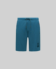 Kids Barry Modal Short, deep teal relaxed fit modal jersey shorts with drawstring waist, side pockets, a tonal embroidered Psycho Bunny skull logo on the right thigh, and a small brand tag.