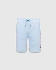 Light blue heathered Kids Keith Short, relaxed fit, soft jersey knit with dark blue drawstring, tonal side pocket trim, and a small embroidered Psycho Bunny skull logo on the left leg. (5)