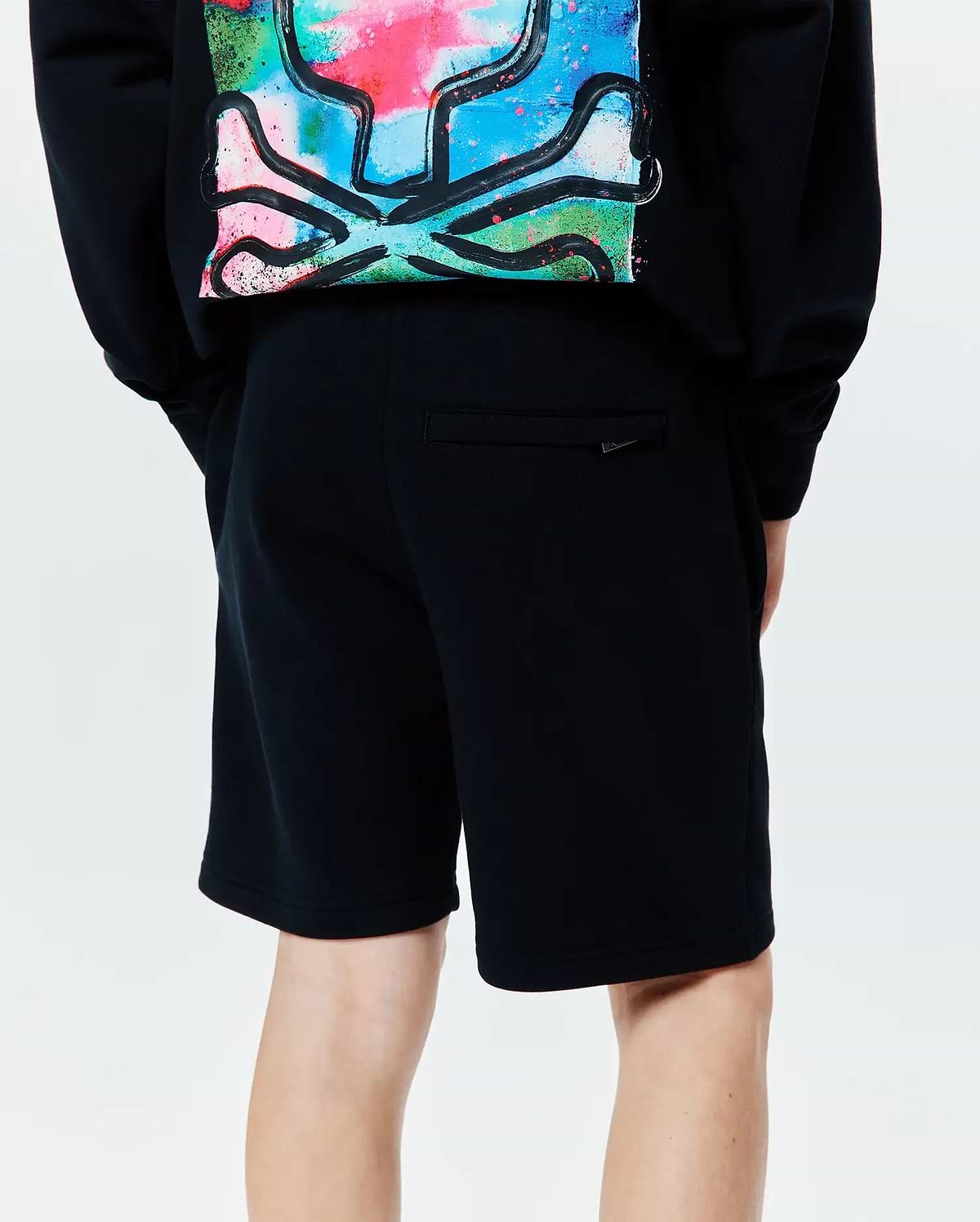 Black Kids Isaac Print Short, a comfortable relaxed fit French terry short featuring a single back welt pocket with a subtle Psycho Bunny logo tag, perfect for refined streetwear style.