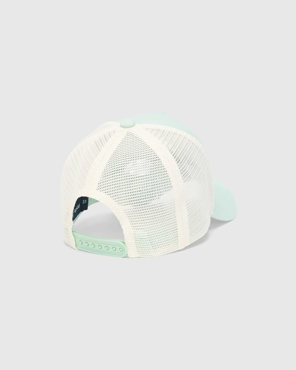 Kids Adamo Bunny Trucker Cap featuring a smooth mint green front and brim, complemented by a breathable cream mesh back and an adjustable mint green snapback closure.