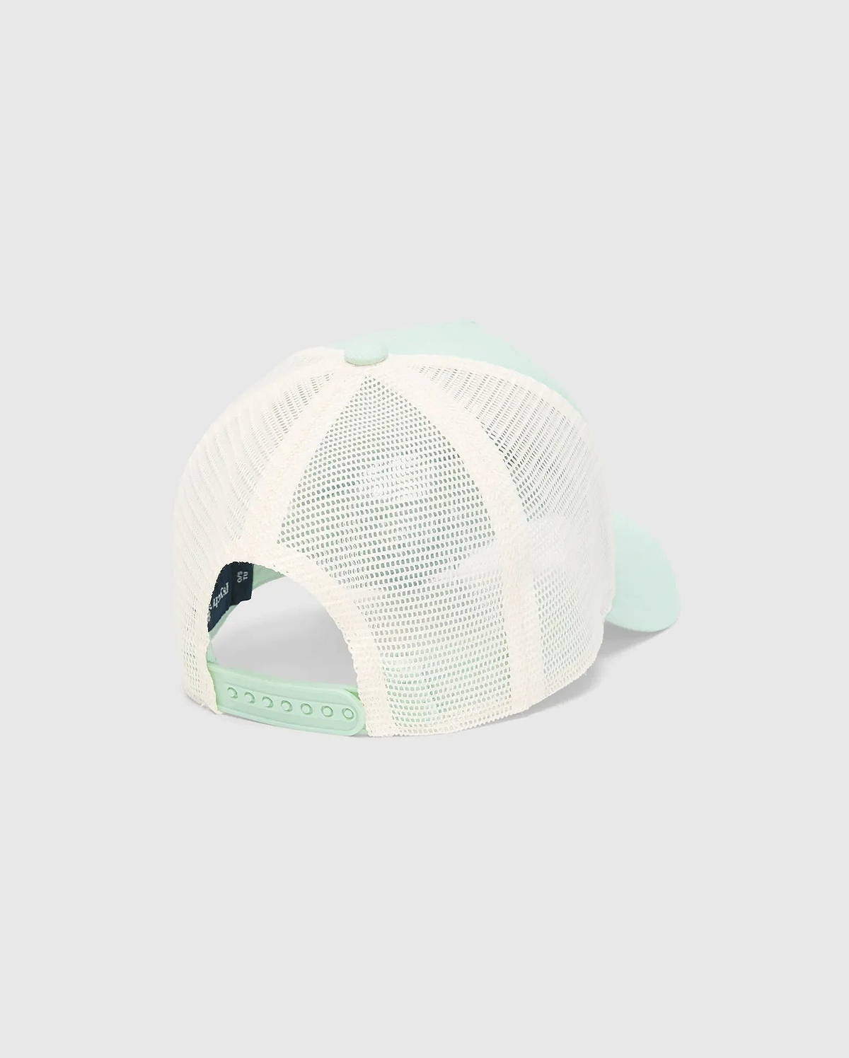 Kids Adamo Bunny Trucker Cap featuring a smooth mint green front and brim, complemented by a breathable cream mesh back and an adjustable mint green snapback closure.