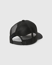 Kids Frank Trucker Cap, a sleek black cap featuring breathable mesh rear panels, a structured front, and an adjustable snapback closure for a personalized fit.