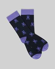 A 2-pack of kids' black crew dress socks by Psycho Bunny, featuring soft Pima cotton and an all-over purple bunny design—perfect for adding playful style to formalwear. (2)