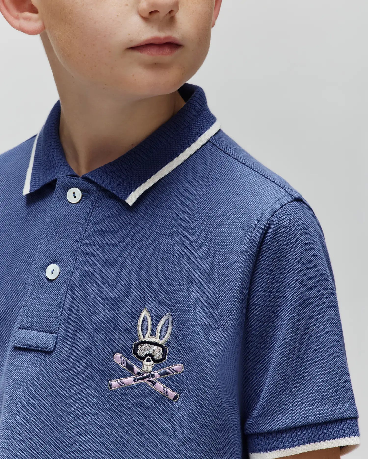 KIDS INDIGO BUNNY PIQUE POLO view 2