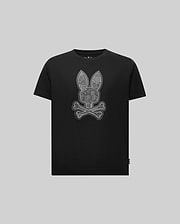 The Psycho Bunny KIDS ROWEN BUNNY GRAPHIC TEE (KT0200058) features a bold bunny head above crossed bones on light gray Pima cotton, crafted in Peru. (5)