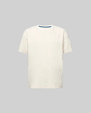 Kids Dustin Oversized Tee in cream, featuring an all-over textured checkerboard pattern with embossed Psycho Bunny skull logos and a subtle blue inner collar trim.