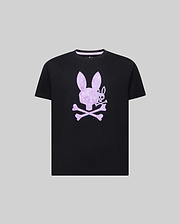 Black Kids Van Graphic Tee, classic fit, with a large central Psycho Bunny skull and crossbones logo in a pixelated purple and blue gradient print on soft jersey fabric. (1)