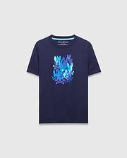 Navy classic fit jersey T-shirt featuring a large blue and purple stacked Psycho Bunny skull and crossbones graphic on the chest. Kids Tanner Graphic Tee.